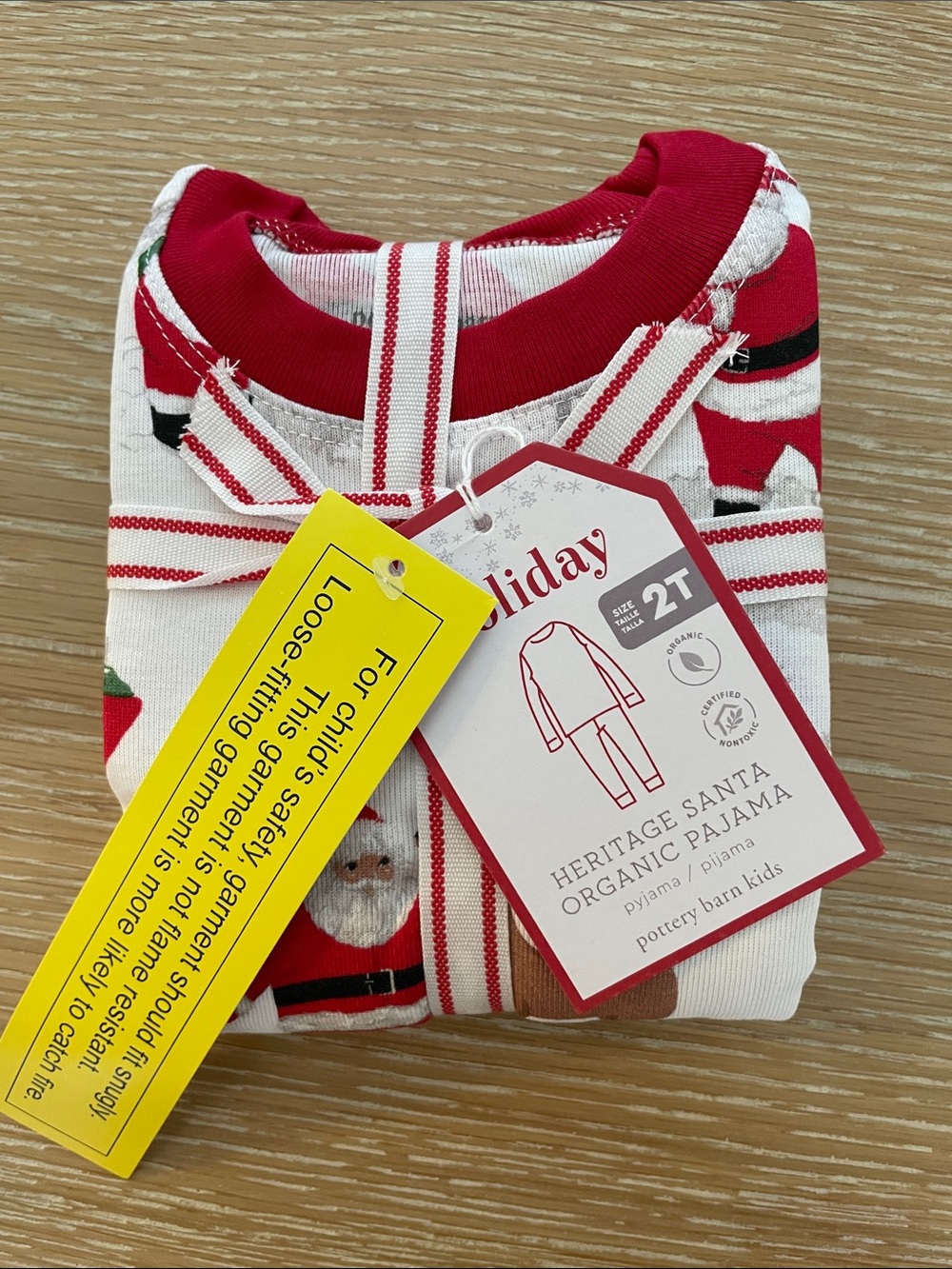 Pottery Barn Kids Heritage Santa Organic Pajama set Size 2T, NWT